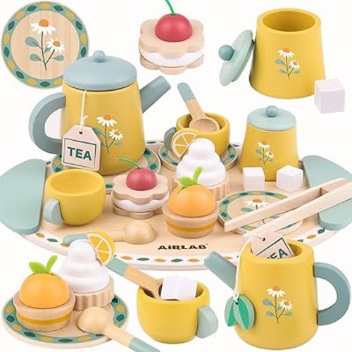 Tea Sets for Toddlers 3-5 Girl Birthday Gift 2 Year Old Princess Party Wooden Play Food Toy Sets for Kids Kitchen Accessories Age 3 4 5 6 Wood Educational Toys