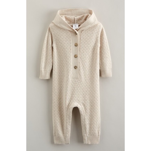 Hooded Pointelle Sweater Romper, 6M