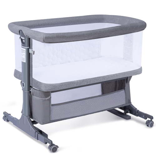 Spanspace 5-in-1 Baby Bassinet Bedside Sleeper with Mosquito Net, 6-Height Adjustable, Foldable Travel Crib, Breathable 3D Wool Mattress, Gray