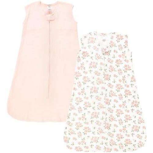 Hudson Baby Infant Girl Thermal Sleeveless Sleeping Bag 2pk, Soft Pink Sage Rose