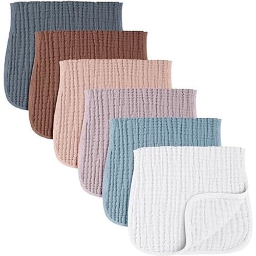 Konssy Muslin Baby Burp Cloths Sets for Unisex- 6 Pack Large 100% Cotton Burping Clothes for Newborn, Baby Girls and Boys