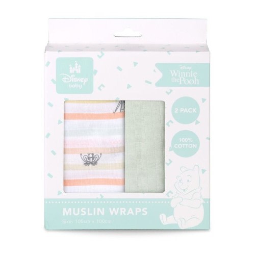 2pc Disney Pooh Baby/Kids Soft Cotton Muslin Wrap 100x100cm Swaddle Blanket
