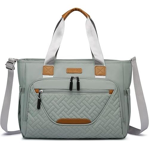 Travel Diaper Tote Bag, Large Mommy Bag with 16'' Laptop Compartment & Insulated, Waterproof Baby Bag for Mom & Dad ﻿(Morandi Grey)