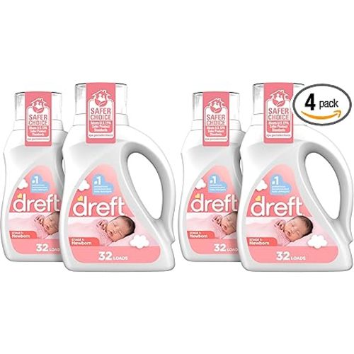 Dreft Newborn Baby Liquid Laundry Detergent,Gentle on Sensitive Skin,HE Compatible,32 loads each,(Pack of 4)