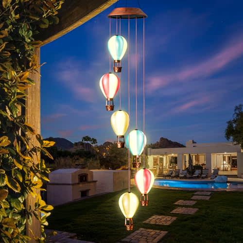 Singingarden Solar Wind Chimes for Outside - Hot Air Balloon Solar Lights Outdoor Decor Gifts for Women Mom Grandma Birthday