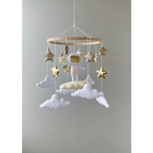 Space mobile nursery, baby mobile astronaut, baby mobile neutral, space baby shower gift, cloud mobile,