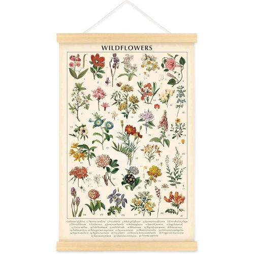 Vintage Wildflowers Poster Botanical Wall Art Prints Colorful Rustic Style of Floral Wall Hanging Illustrative Reference Flower Chart Poster for Living Room Office Bedroom Decor Frame 15.7 x 23.6 Inch