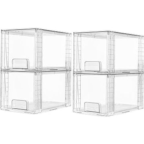 Vtopmart 4 Pack Large Stackable Storage Drawers,Clear Acrylic Drawer Organizers with Handles, Easily Assemble for Bathroom,Kitchen Undersink,Cabinet,Closet,Makeup,Pantry organization and Storage
