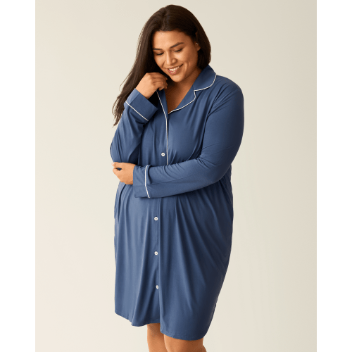 Clea Bamboo Long Sleeve Sleep Shirt | Slate Blue - Kindred Bravely