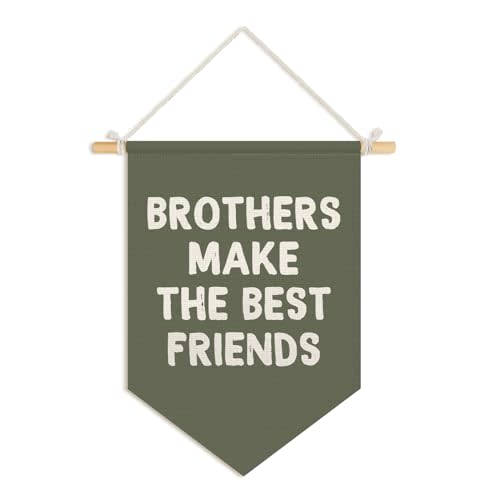 Wheatwin Boys Room Decor, Brothers Make the Best Friends Wall Hanging Pennant Flag Banner, Sage Green Wall Decor for Nursery Toddler Baby Little Boys Bedroom Playroom 15x11 Inch