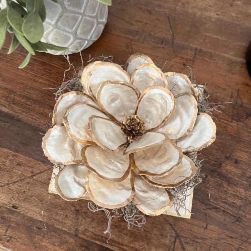 Oyster shell magnolia blossom, southern coastal gift, beach inspired art, housewarming gift, wedding shower, botanical art, Thank you gift
