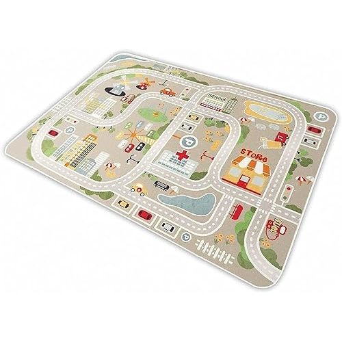 IKITOT Kid Rug Carpet Playmat for Toy Cars and Train,Play Area Rug with Rubber Backing,Fun Throw Rug,Ideal Gift for Children Baby Bedroom Play Room(80×120cm/32×47in)