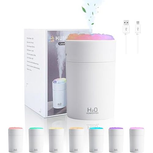 220ML Humidifiers For Bedroom, Portable Humidifier With LED Colorful Gradient Light,Cotton Stick And USB Data Cable. Humidifier Large Room For Travel, Office, Bedroom, Baby Room, Plants, Home(white)
