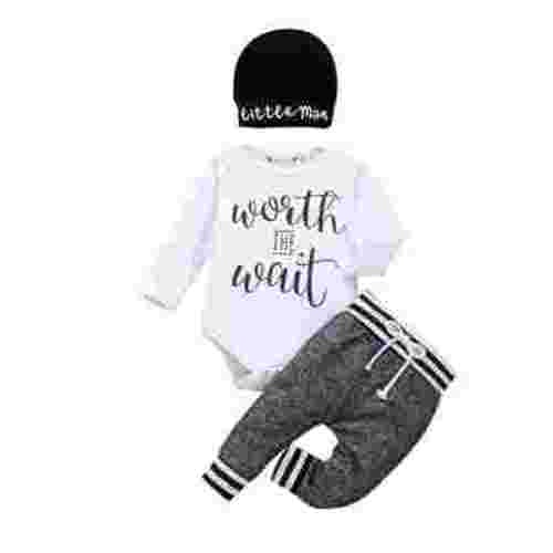 Newborn Baby Boys Twins Long Sleeve Letter Print Romper Bodysuit Leggings Pants Hat 3pcs Clothes Set