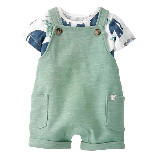 little planet by carter's unisex-baby 2-piece Organic Cotton Shortall Set, Green, 18M