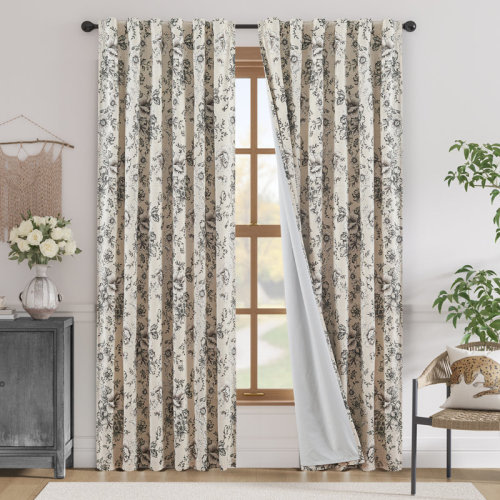 Lark Manor™ Linen Blackout Peony Flower Printed Rod Pocket Curtain Pair & Reviews | Wayfair