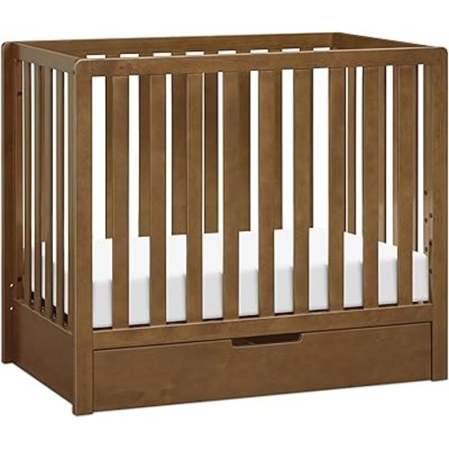 Carter's by Davinci Colby 4-in-1 Convertible Mini Crib with Trundle Drawer in Walnut, Greenguard Gold Certified, Undercrib Storage