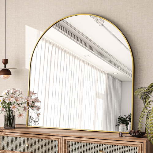 BEAUTYPEAK 31"x 32" Bathroom Mirror Wall Vanity Arched Mirror, Gold
