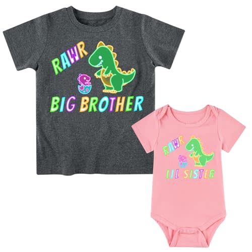 Funnycokid Big Brother Little Sister Matching Outfits Baby Girl Clothes Toddler Boys T-Shirt Announcement Gift