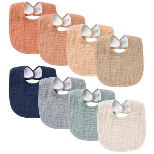 Muslin Baby Bibs 8 Pack Bandana Drool Bibs Cotton for Unisex Boys Girls, 8 Solid Cotton Baby Bib for Drooling and Teething, Absorbent & Adjustable Bandana Bibs