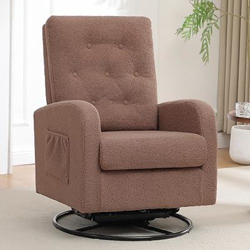 Swivel Rocking Chair Nursery - Glider Modern Accent Chairs Upholstered Rocker Padded Armchair for Indoor Living Room Bedroom (DARKKHAKI)
