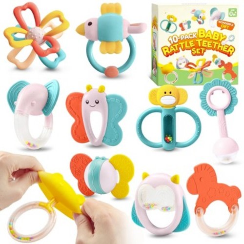 Joyfy 10 Pack Baby Teething Toys for 0-6 6-12 Months, Rattles Teethers Toys for Infant Baby 0-3, Newborn Baby Boy Girl Gifts