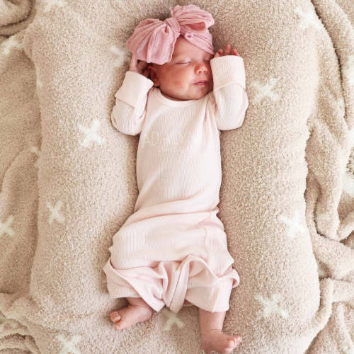 Personalized Waffle Bamboo Newborn Baby Knot Gown | Pastel Cutie