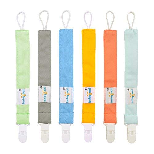 Babygoal Pacifier Clips, 6 Pack Pacifier Holder for Boys and Girls Fits Most Pacifier Styles & Baby Teething Toys and Baby Shower Gift 6PS10 - Plastic Clips - Pure neutral color 02
