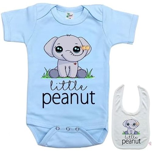 Little Peanut -Cute Novelty Funny Elephant Infant Baby bodysuit onesie & bib