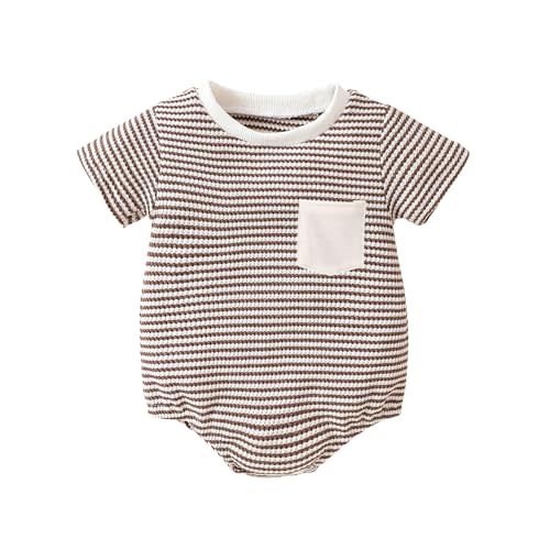 Baby Waffle Romper Short Sleeve Baby Boy Girl Bubble Romper Striped Oversized Bodysuit Infant Baby Summer Clothes