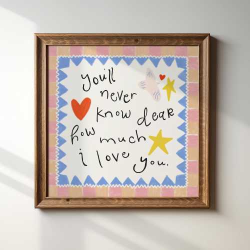 You'll Never Know Dear How Much I Love You, Illustration Print, Digital Download Art Print, Wall Art, Nursery Decor, Abstract Painting