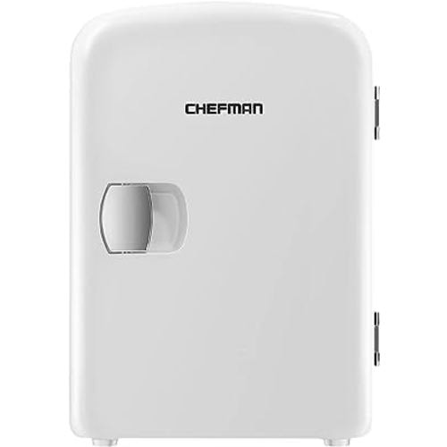 Chefman Mini Portable White Personal Fridge Cools Or Heats & Provides Compact Storage For Skincare, Snacks, Or 6 12oz Cans W/ A Lightweight 4-liter Capacity To Take On The Go