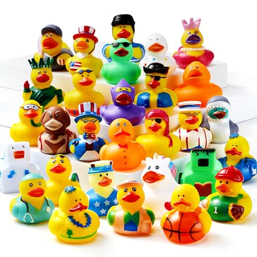JOYIN 30 Pcs Rubber Ducks, Random Assortment Ducks Bulk with Mesh Carry Bag, Mini Rubber Duckies for Toddler Baby Bath Toys, Kids Bath Pool Toys Birthday Gifts Party Favors