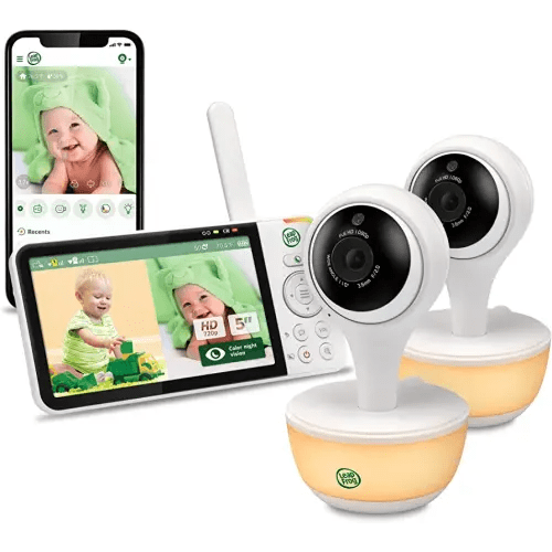 LeapFrog LF815-2HD - 1080p WiFi Remote Access 2 Camera Video Baby Monitor with 5” High Definition 720p Display, Night Light, Color Night Vision, (White), One Size