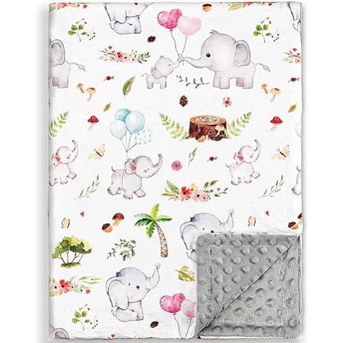 Baby Blankets for Boys Girls, Soft Plush Blankets for Baby, Elephant Floral Receiving Blankets Neutral, Toddler Blankets Nursery Decor 30 x 40 Inch