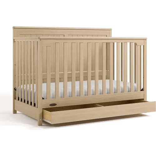 Graco Hadley 5-in-1 Convertible Crib with Drawer (Driftwood) – GREENGUARD Gold Certified, Fits Standard Crib Mattress, Converts to Toddler Bed, Daybed and Full Bed, 4 Adjustable Mattress Heights
