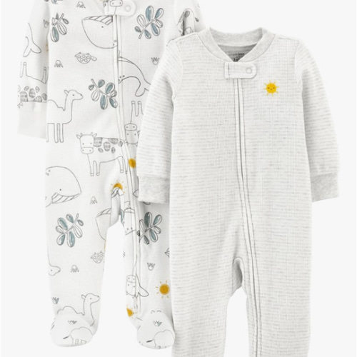 Simple Joys by Carter's unisex-baby 2-way Zip Thermal Footed Sleep and Play, Pack of 2