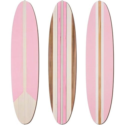 Gerrii 3-Piece Surfboard Girls Wall Decor, 23.6" x 5.4", Pink, Wooden, Cute Beachy Tropical Wall Art for Surfer Bedroom, Living Room, Girl Bathroom Decorations