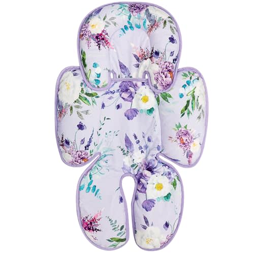 CARUILI Infant Car Seat Insert, 2 in 1 Car Seat Head Support Baby Girls, Super Soft Newborn Carseat Insert Cushion for Stroller, Bouncer, Purple Floral
