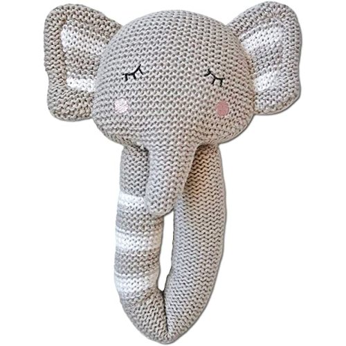 Living Textiles Baby Knitted Toy Rattle - 100% Cotton - Theodore the Elephant