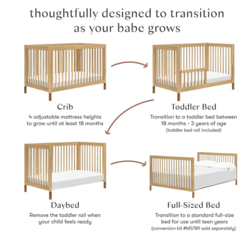 Babyletto Gelato 4-in-1 Convertible Crib with Toddler Bed Conversion in Honey with Vegan Tan Leather Feet, Greenguard Gold Certified