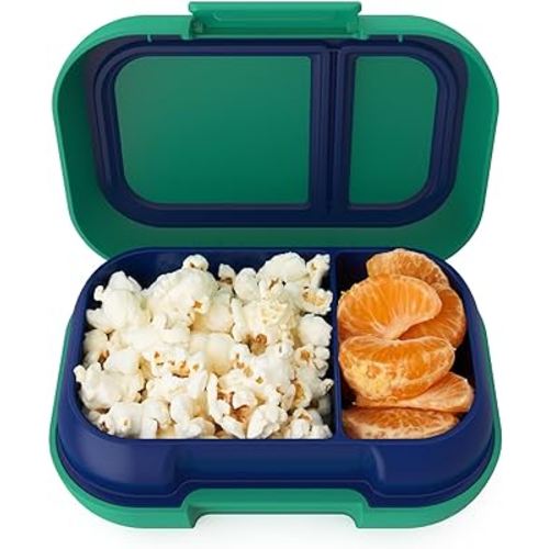 Bentgo® Kids Snack - 2 Compartment Leak-Proof Bento-Style Food Storage for Snacks and Small Meals, Easy-Open Latch, Dishwasher Safe, and BPA-Free - Ideal for Ages 3+ (Green/Navy)