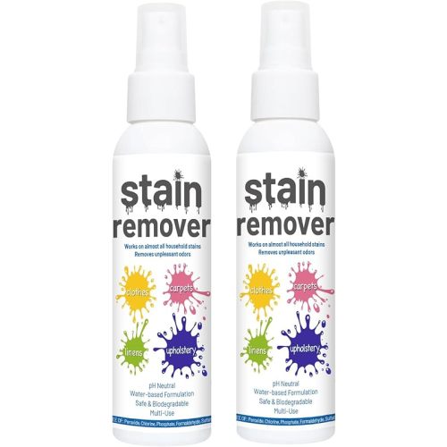 Two Pack Stain Remover Spray, 4oz Stain Remover For Baby Clothes Laundry, Enzyme Fabric Treatment for Food, Oil, Blood, Coffee & Underwear Stains– Unscented & Travel-Friendly