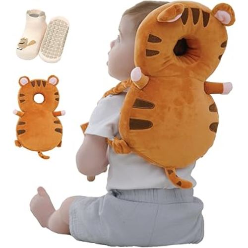 Baby Head Protector Backpack with Safety, Toddler Adjustable Head Protection for Baby Walking and Falling Crawling, 0.5-3 Years 6-36 Months, Tiger