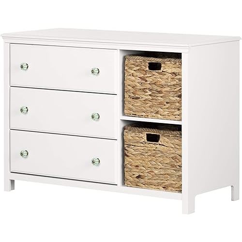 South Shore Balka 3-Drawer Dresser with Baskets Pure White, Bohemian Harmony