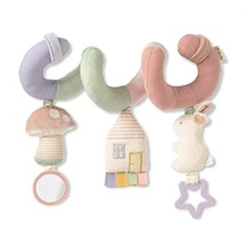 Itzy Ritzy Spiral Car Seat & Stroller Activity Toy - Stroller & Car Seat Toys for Ages 0 Months and Up - Hanging Toys Include Dangling Ring, Mirror and Textured Ribbons (Pastel Rainbow)