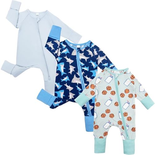 Bow Dream Bamboo Baby Boy Romper Footed Long Sleeve Footies Newborn Girl Clothes Footless with Zipper and Mitten Cuffs