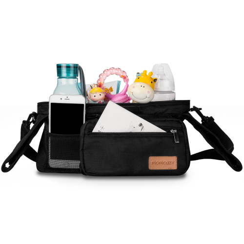 Momcozy Stroller Organizer with Insulated Cup Holders Large Capacity Detachable Phone Bag Black