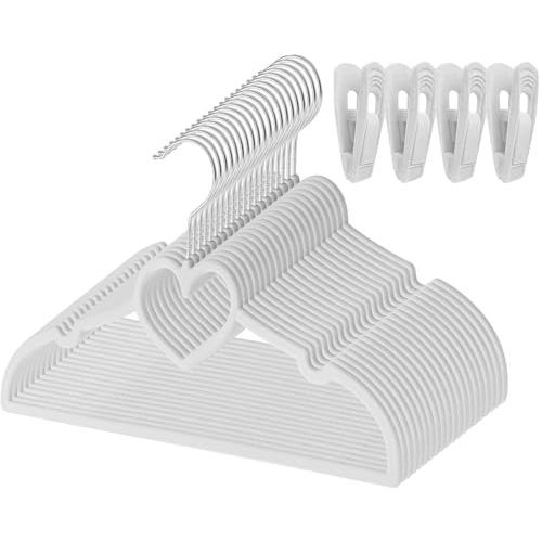 Grey Heart Velvet Baby Hangers - 50pack 13inch Toddler Hangers with 20pcs Clips, Premium Velvet Strong and Durable Baby Clothes Hangers Without Slipping, Ultra Slim and Stackable Space Saving