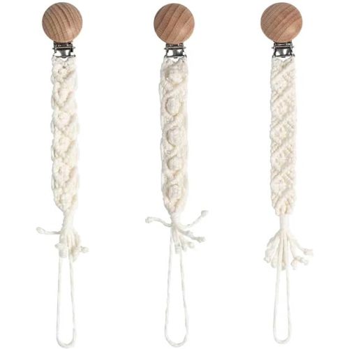 Boho Pacifier Clip for Boys Girls Pacifier Holder Leash Wooden Clips Handmade Braided Cotton Unisex Baby Shower Birthday Gift Christmas Gift (Pattern 10)